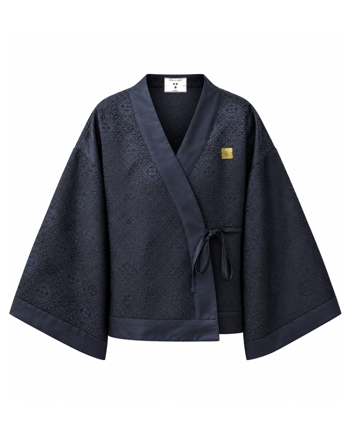 Navy Jacquard Grid Kimono (Womens)