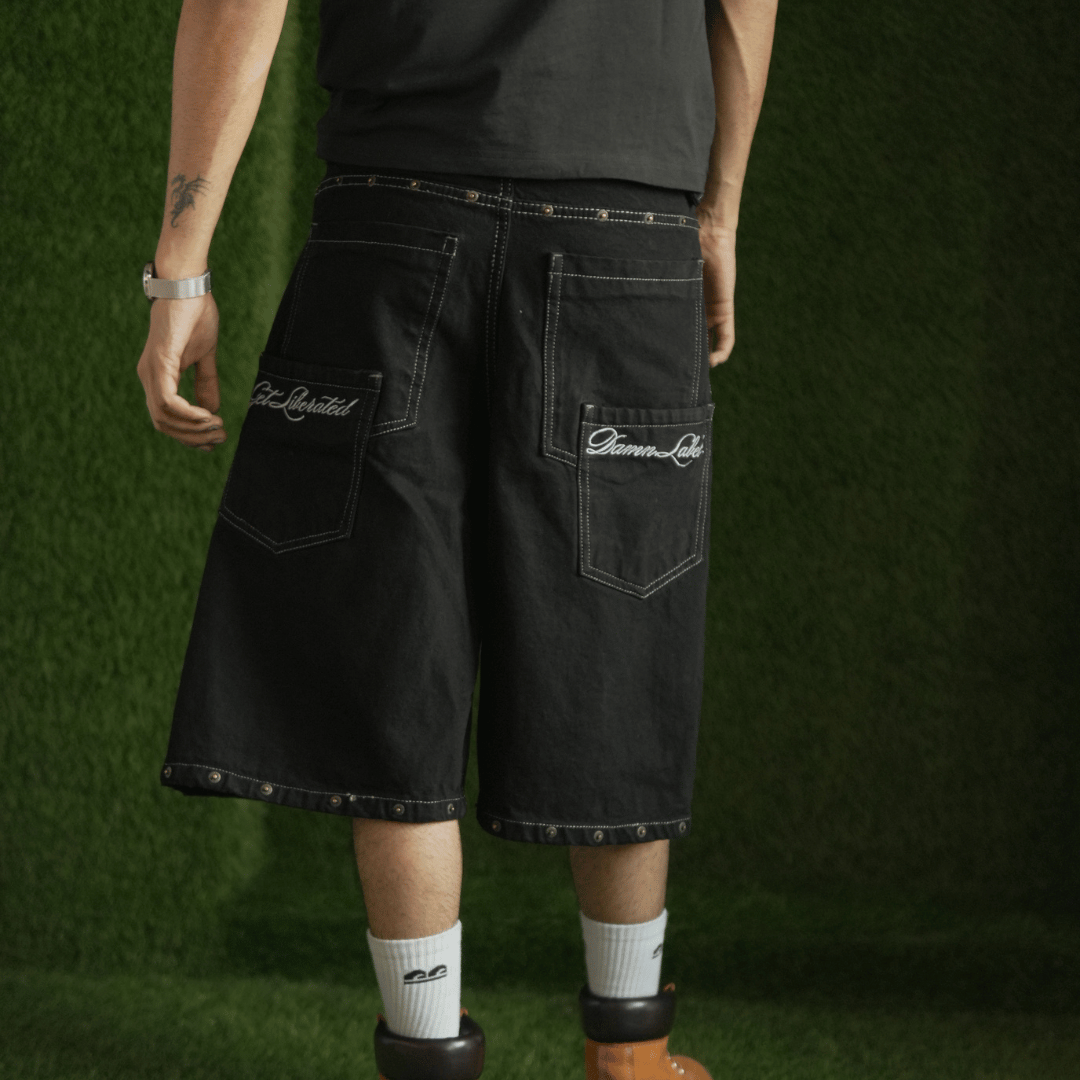 BLACKED OUT DENIM JORTS