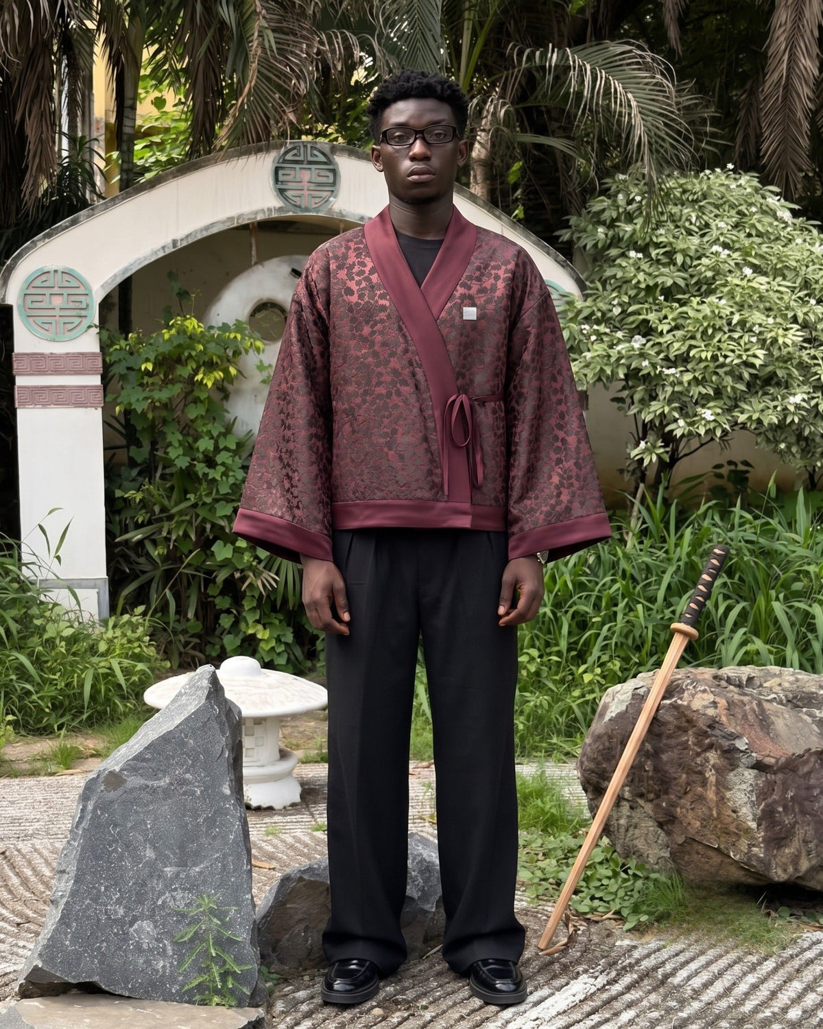 Maroon Seaweed Texture Kimono (Mens)