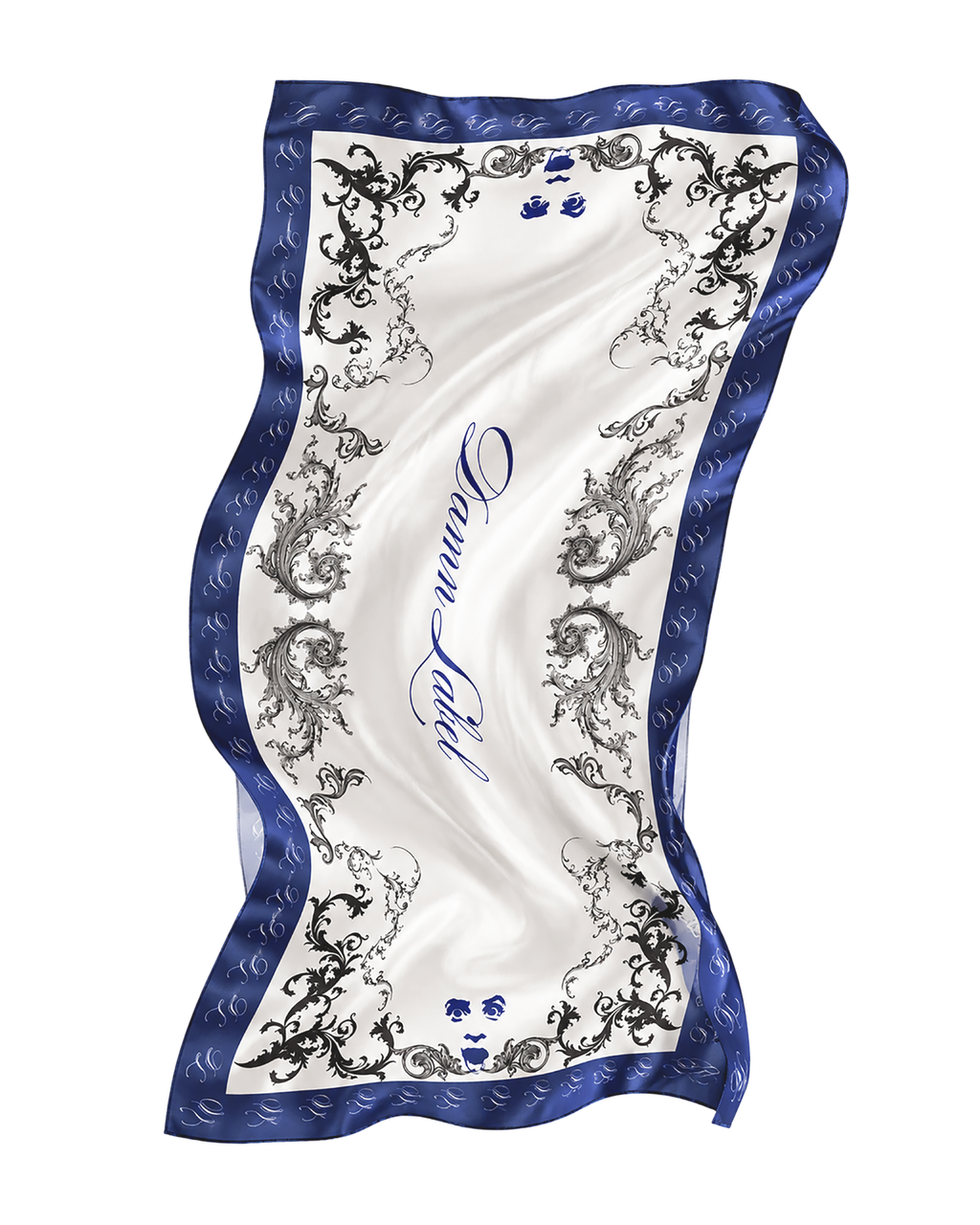 Damn Label Ornate Scarf ( Blue Borders )