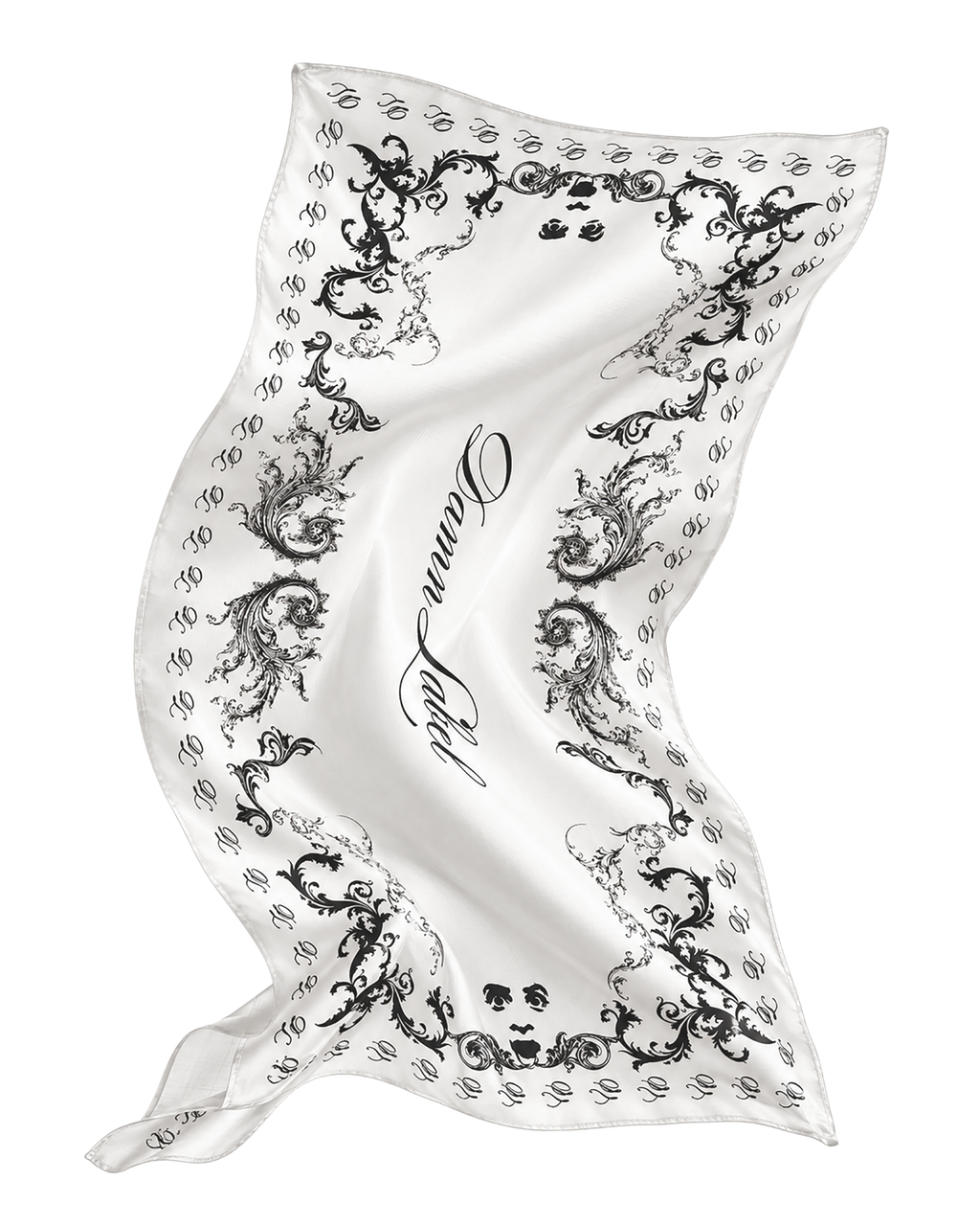 Damn Label Baroque Ornate Scarf ( White & black )