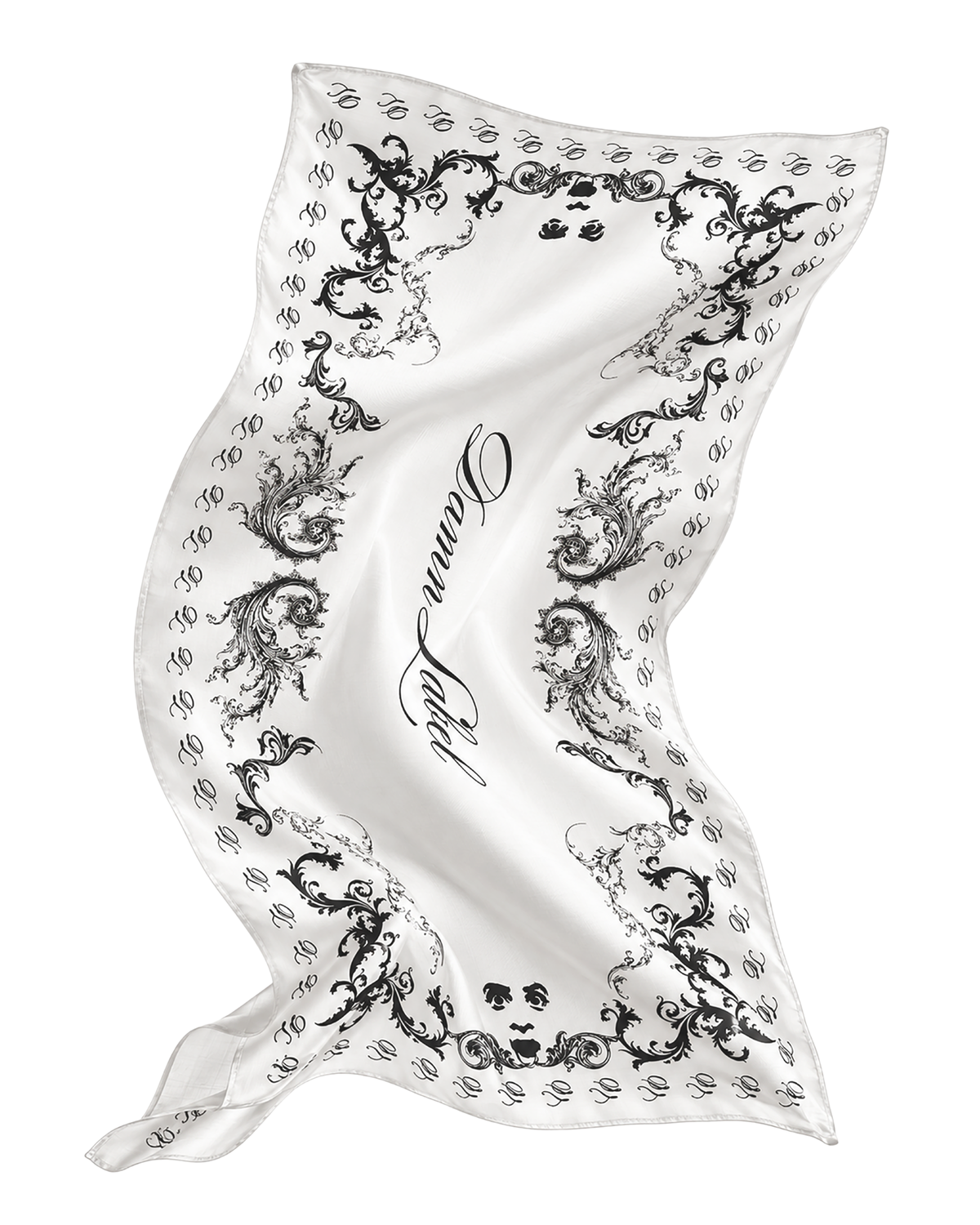 Damn Label Baroque Ornate Scarf ( White & black )
