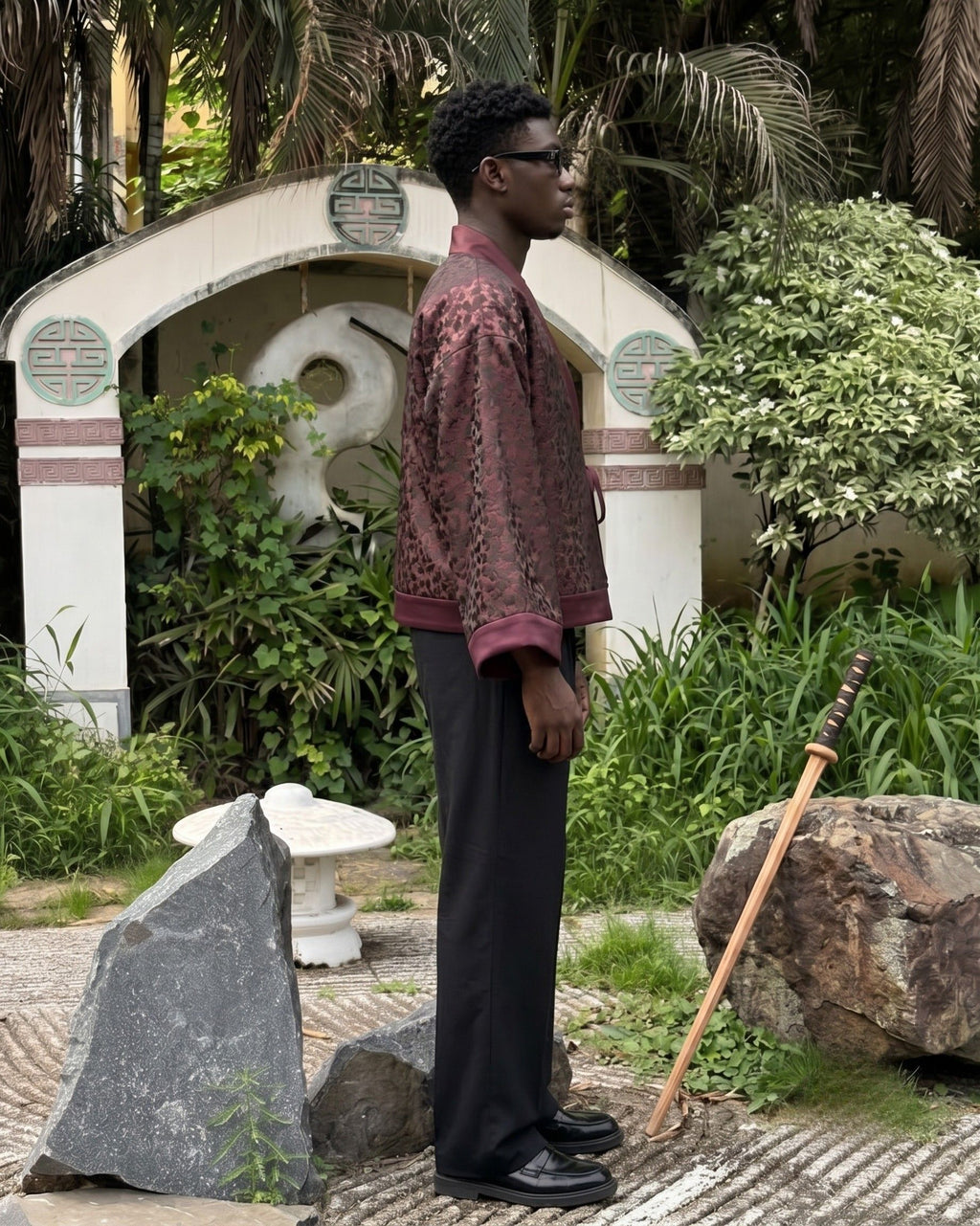 Maroon Seaweed Texture Kimono (Mens)