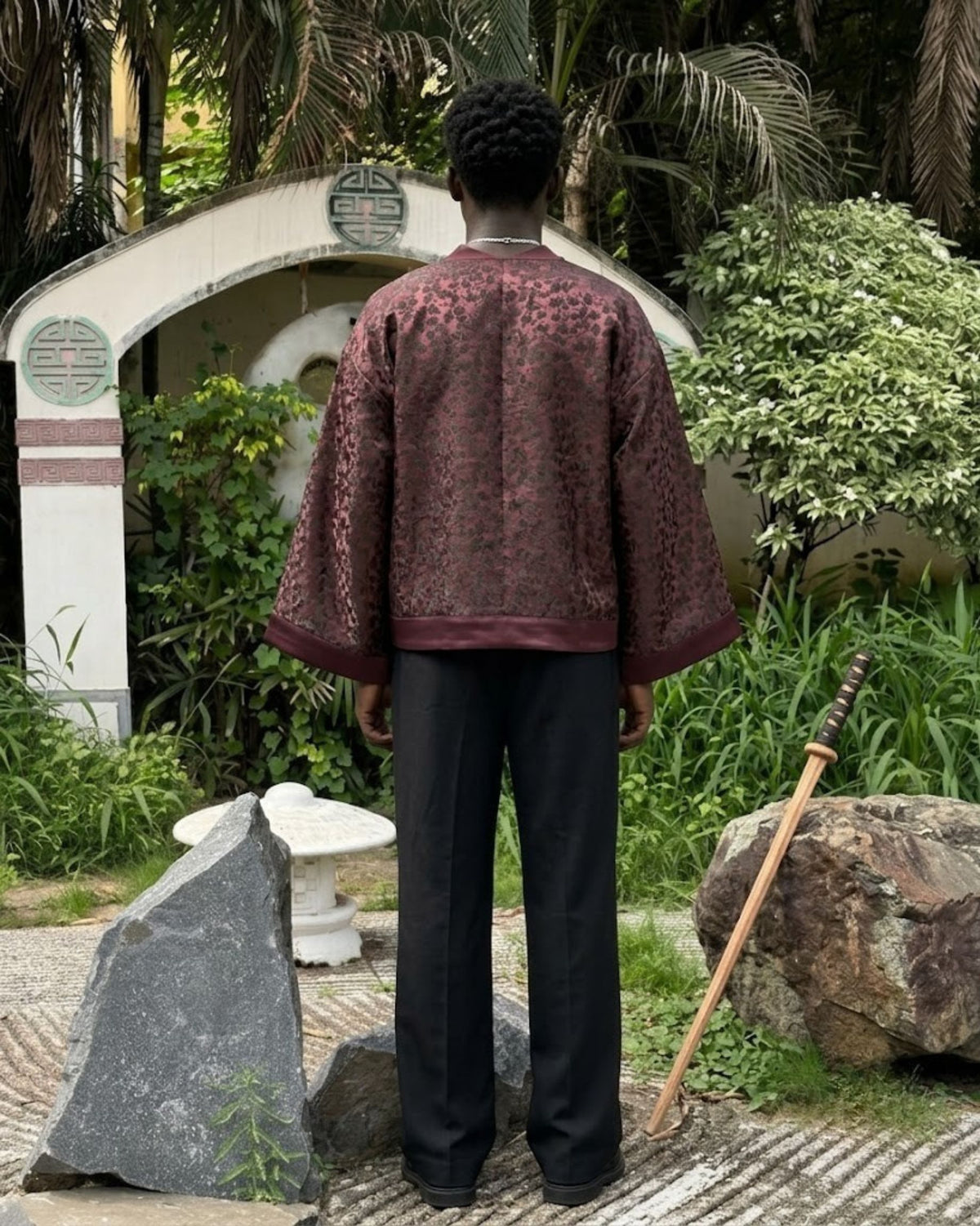 Maroon Seaweed Texture Kimono (Mens)