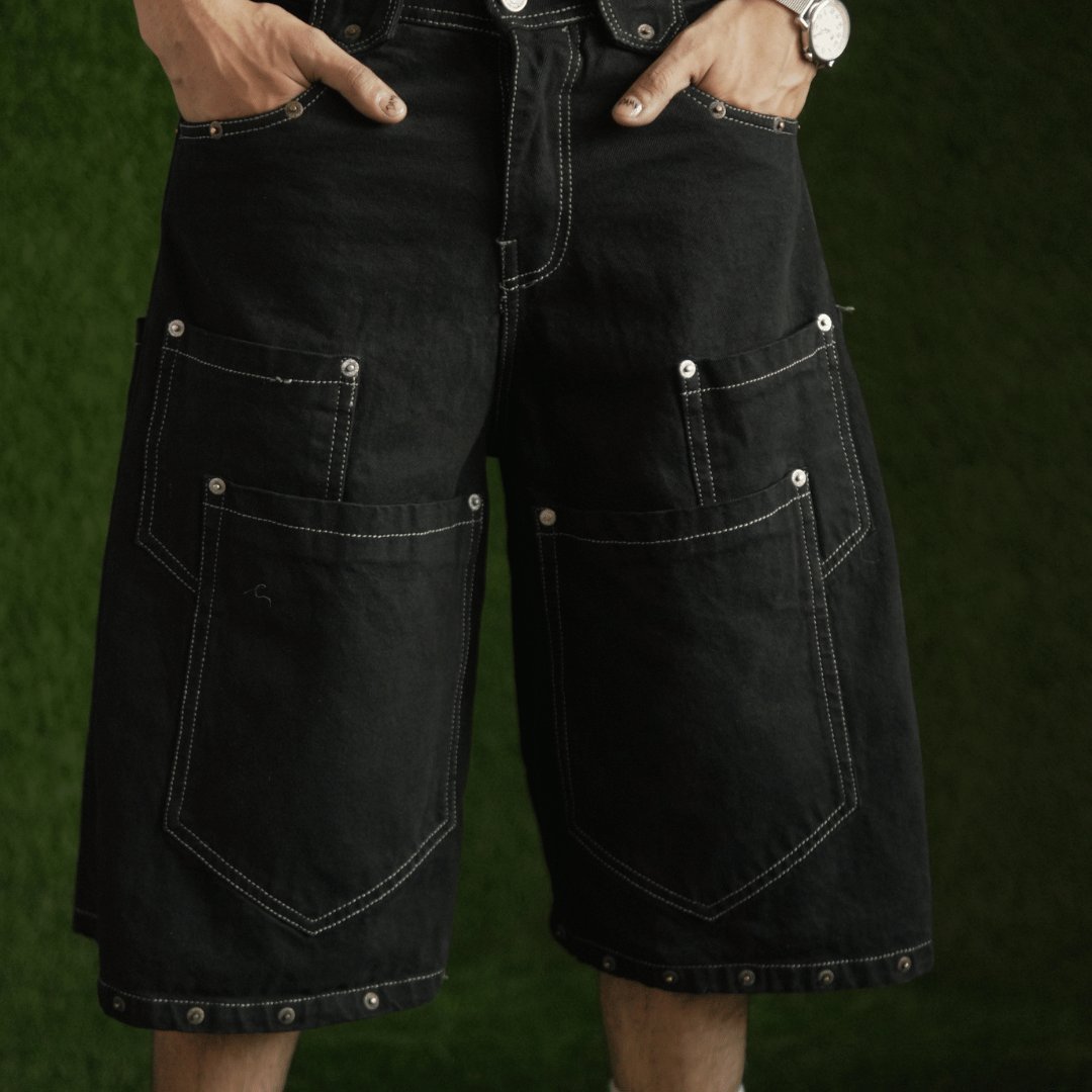 BLACKED OUT DENIM JORTS