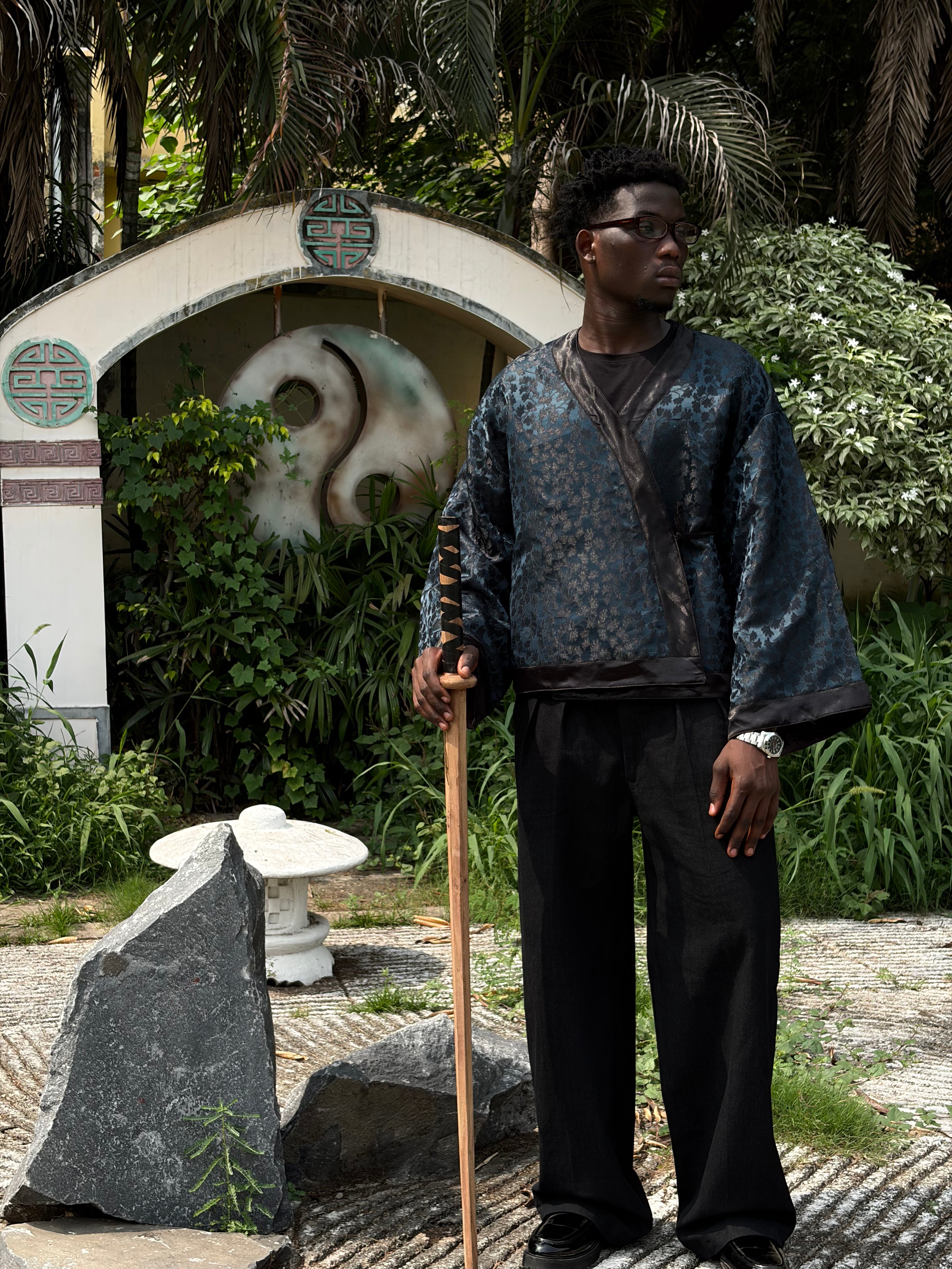 Teal Seaweed Textured Kimono (Mens)