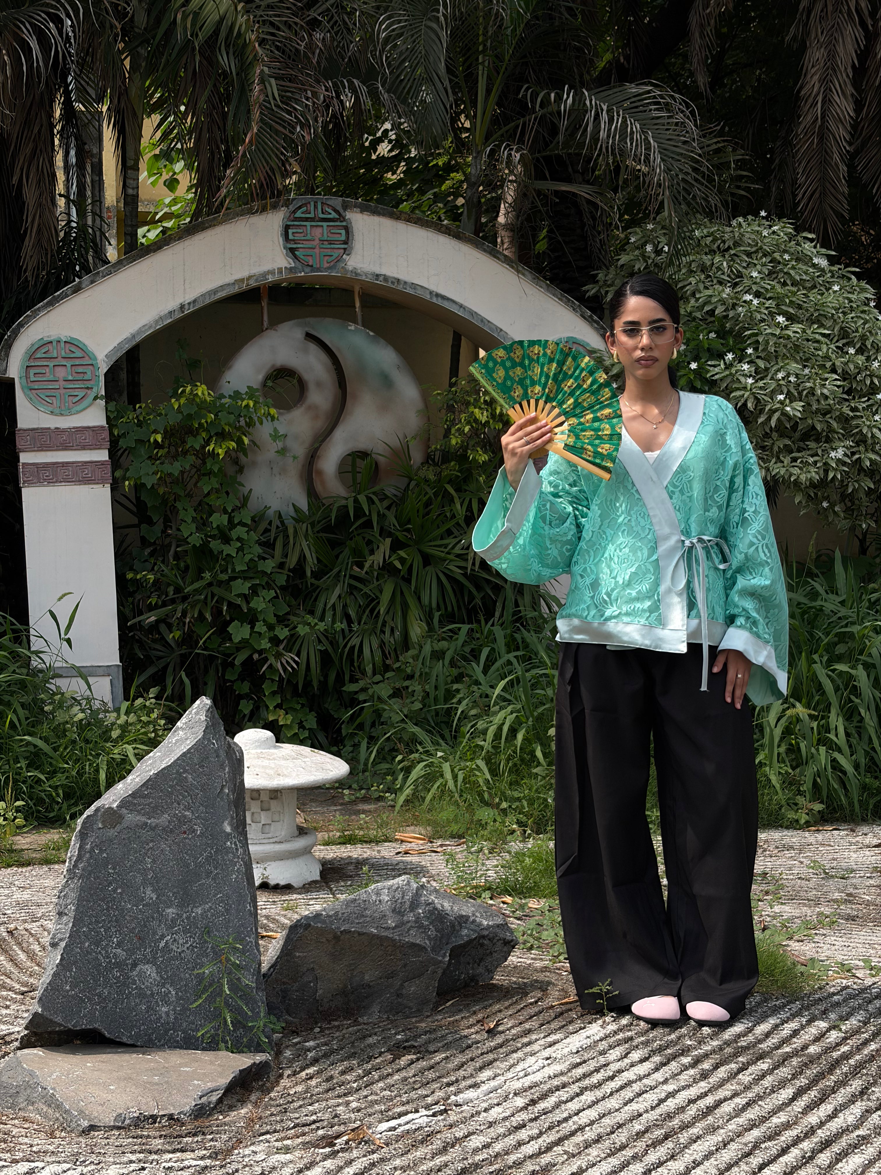 Teal Flora Lace Kimono (Womens)