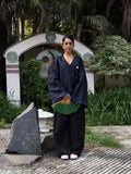 Navy Jacquard Grid Kimono (Womens)