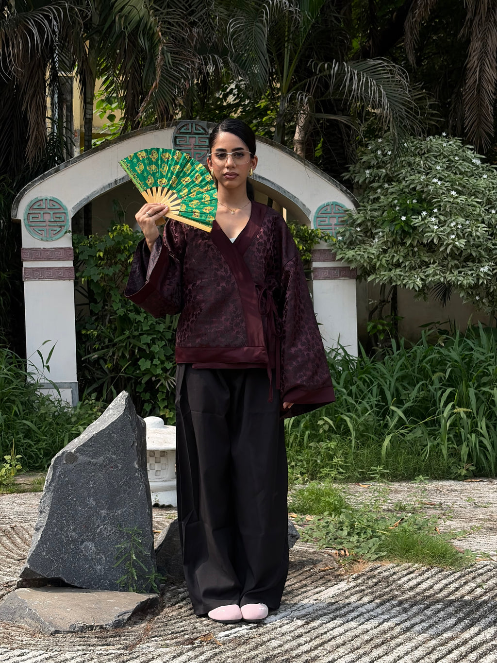 Maroon Seaweed Textured Kimono (Womens)