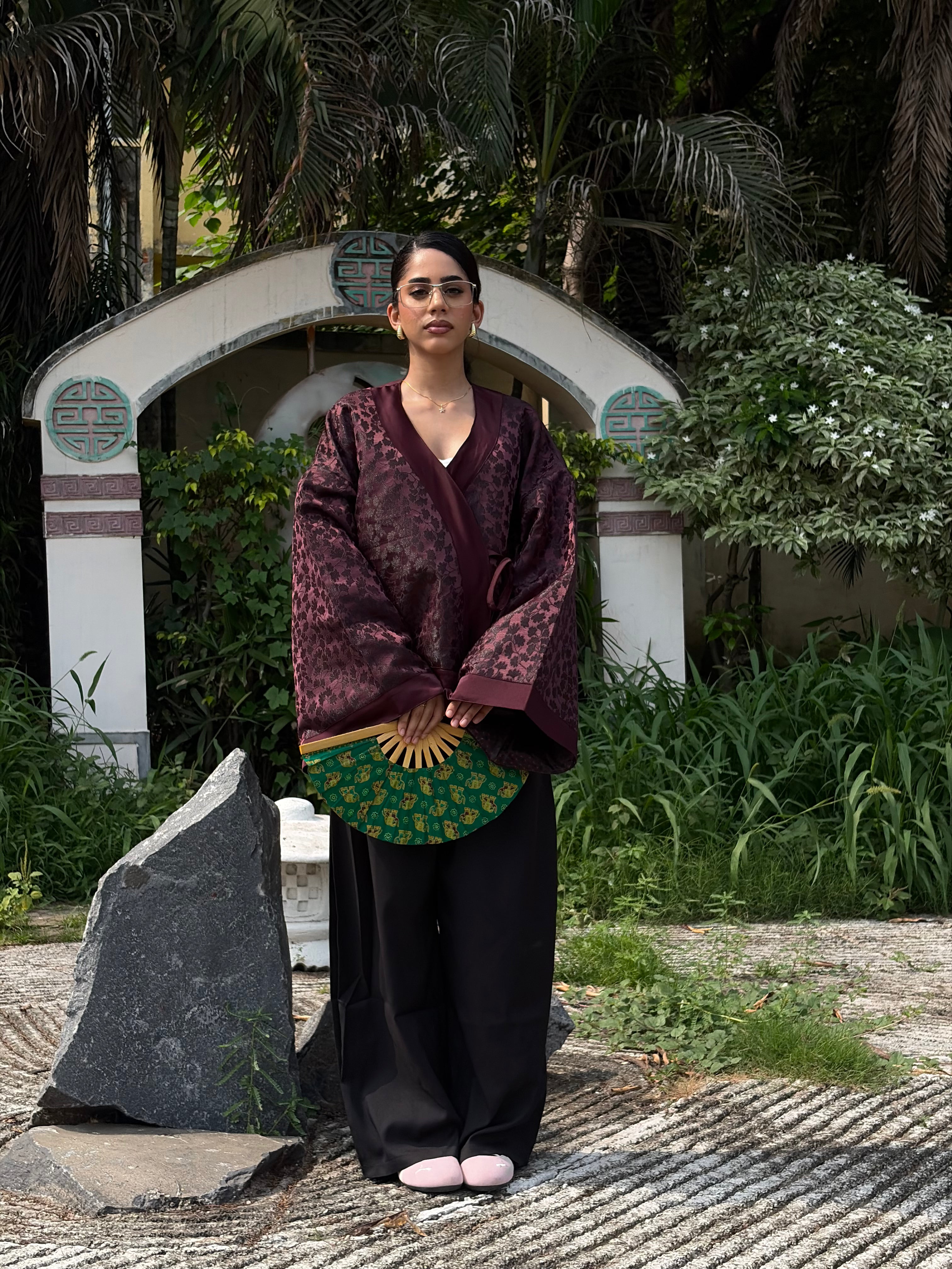 Maroon Seaweed Textured Kimono (Womens)