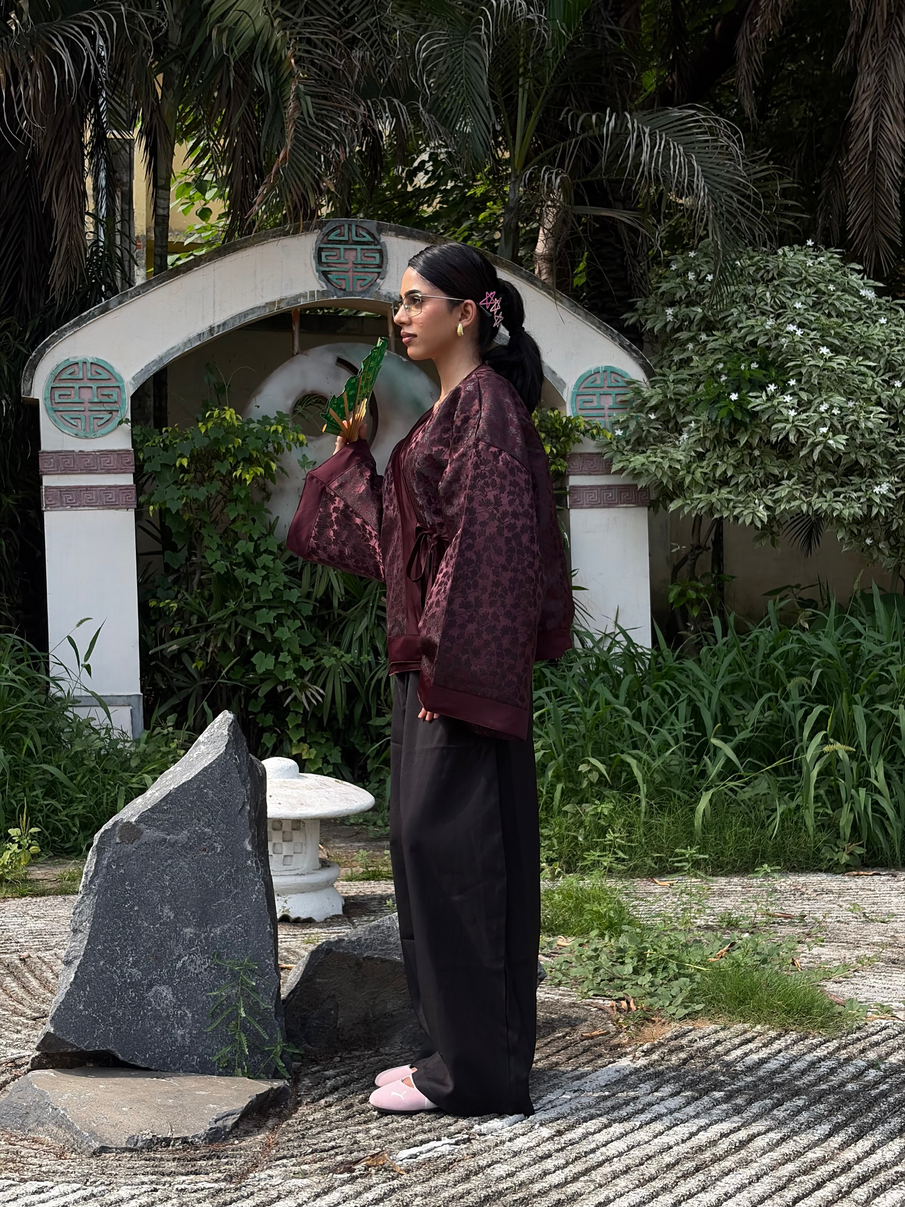 Maroon Seaweed Textured Kimono (Womens)