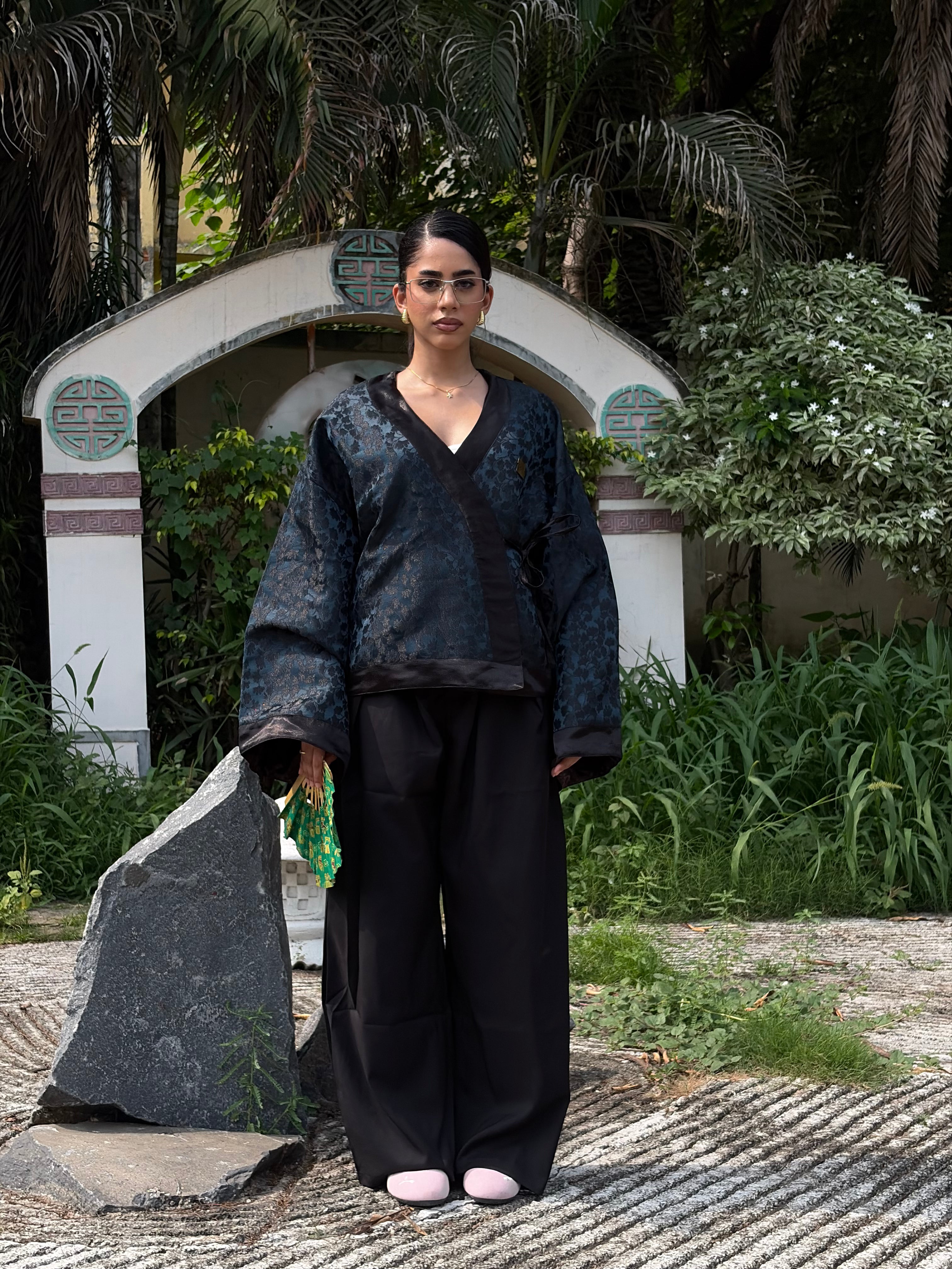 Teal Seaweed Textured Kimono (Womens)